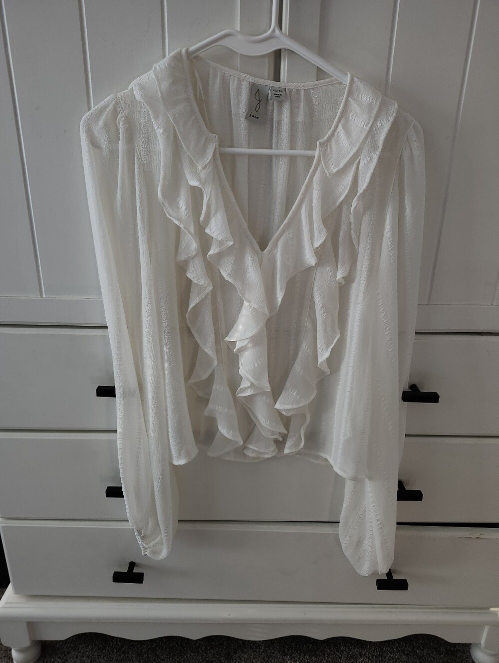 Joie Cream Ruffle Front Sheer Blouse Sz Xs